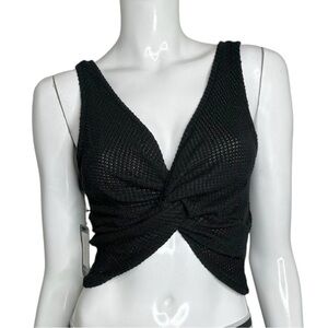 Etiquette V-Neck Sleeveless Twist Front Black Crop Top